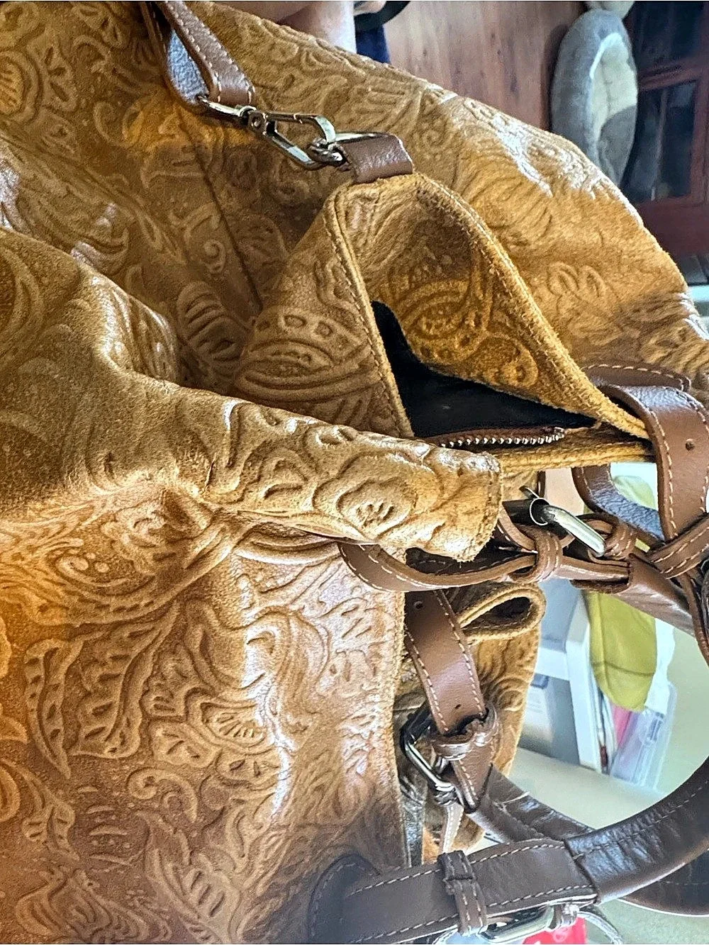 Stella Bianca Embossed Leather Tote in Brown